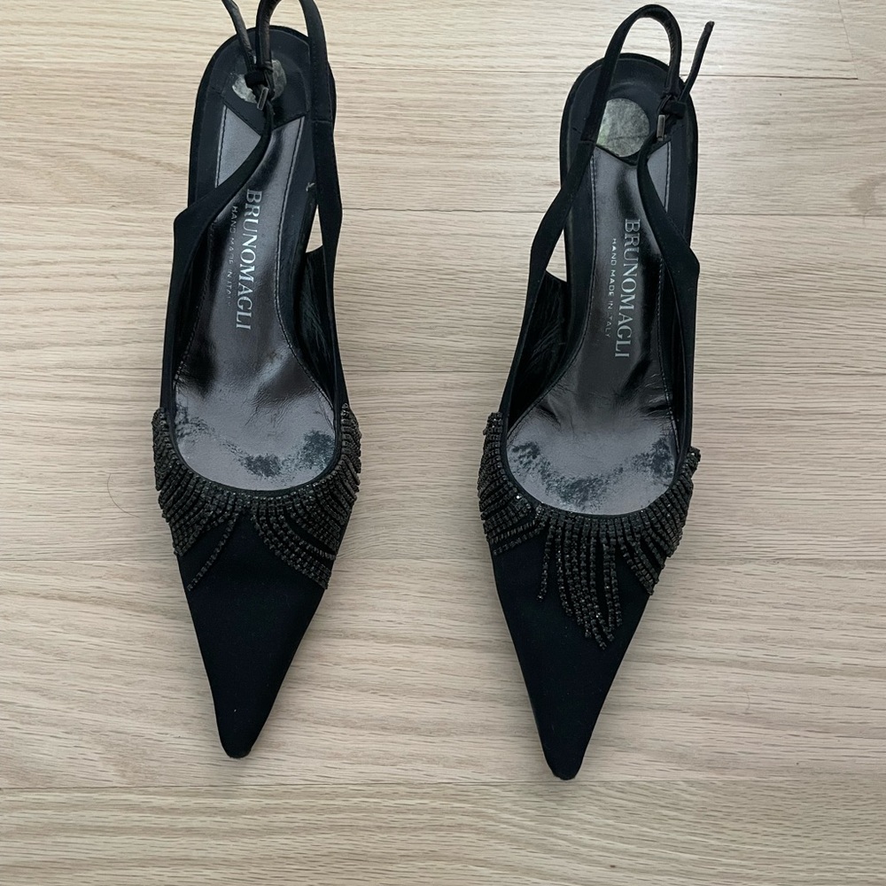 Vintage Bruno Magli Black Beaded Fringe Women's Heels